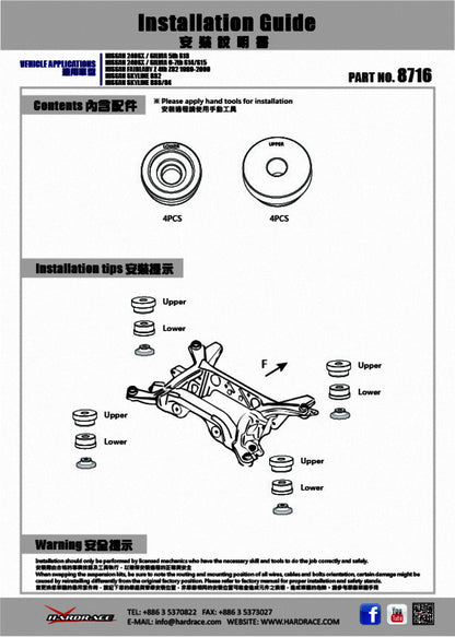 REAR SUBFRAME BUSHING (SOLID ALUMINIUM) NISSAN, 180SX, SILVIA, FAIRLADY Z, Q45, SKYLINE, S13, Y33 97-01, R32, R33